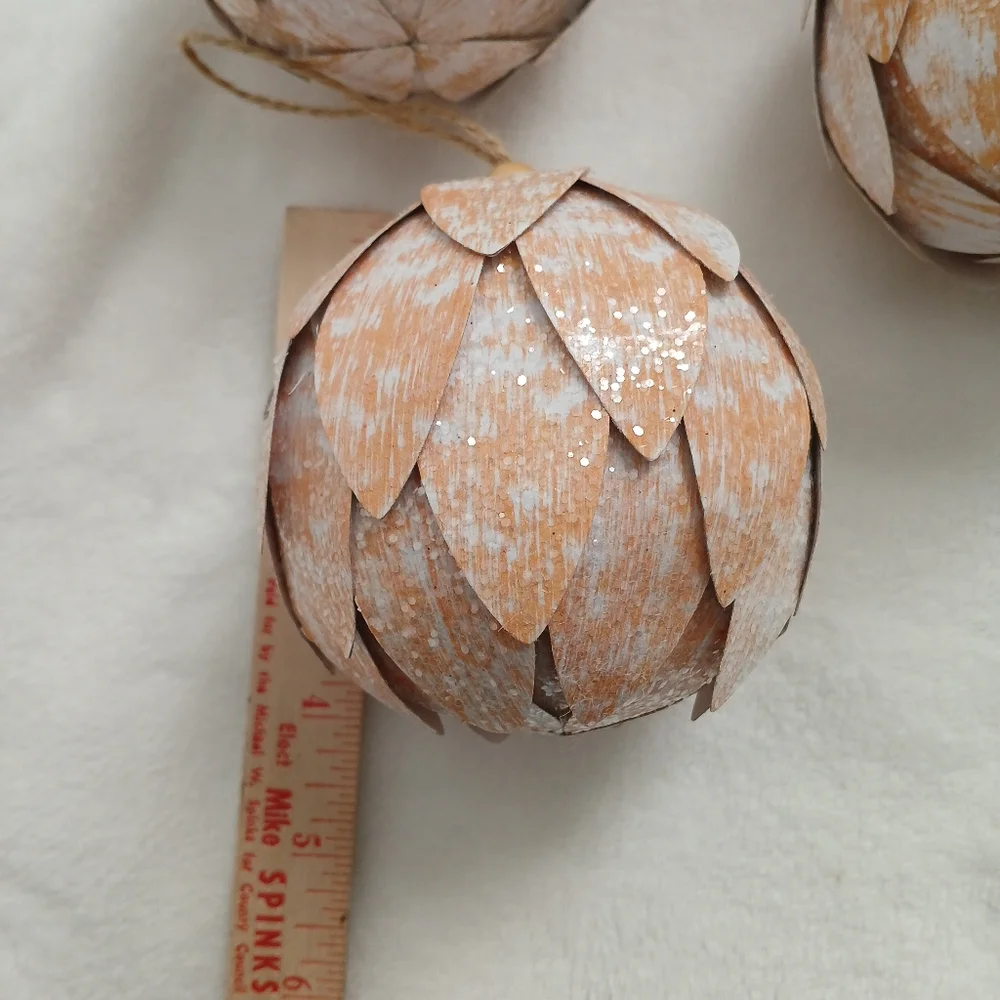 Target Pinecone, Faux Wooden Leaf Ball Ornament Neutral Color Set Of 5